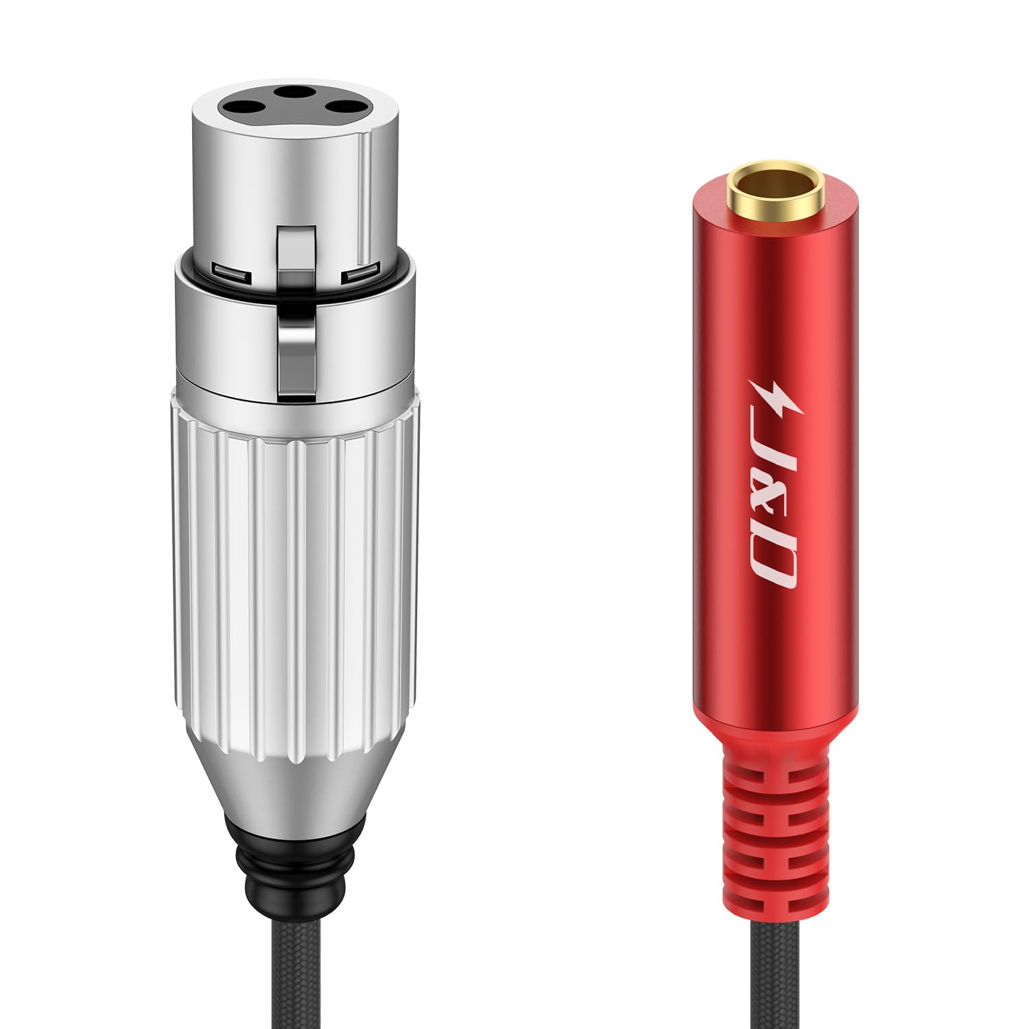 J&D XLR to 1/4 Cable, Balanced Female to 1/4" Female Stereo Audio Adapter, 3 Pin to 6.35mm TRS Converter Cable With Nylon Braiding, 30 cm, Red
