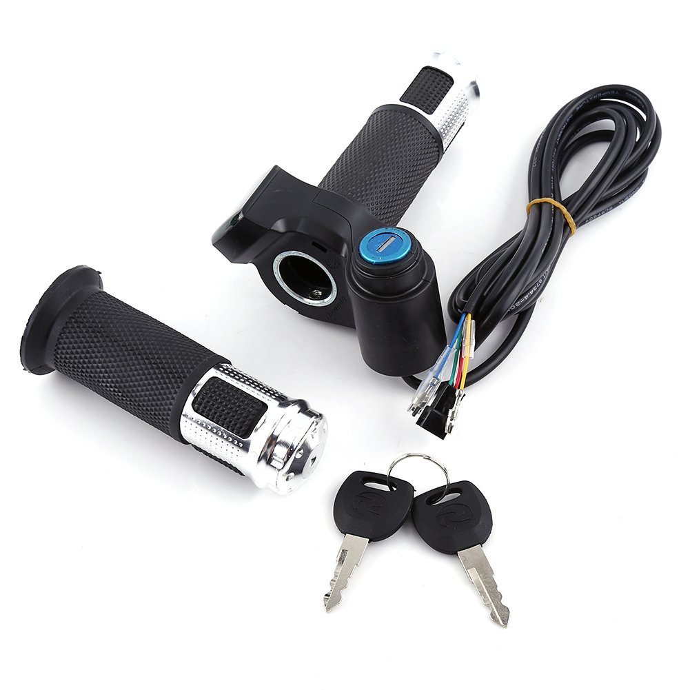Electric Bike Throttle Grip LCD Screen Twist Throttle Accelerator Bike Handle Grips with Cable and Key Knock for Electric Bicycle Scooter(Silver)