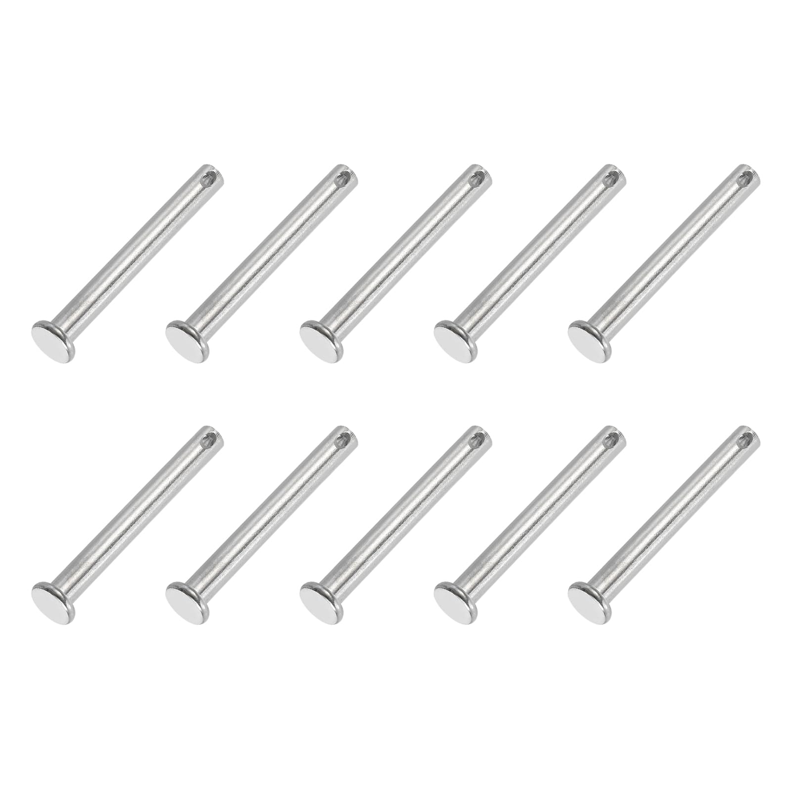 PATIKIL 6 x 50 Mm Single Hole Clevis Pins, 10 Pcs 304 Stainless Steel Flat Head Pin for Hitch Pin Lock Link Hinge Systems, Silver