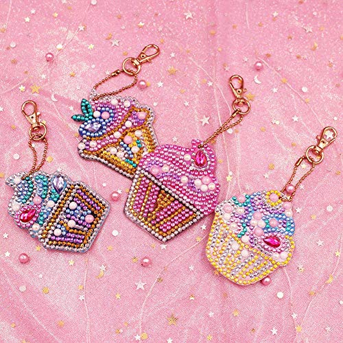4pcs DIY Ice Cream Keychain Diamond Painting Mosaic Making Kits 5D Keychain Diamond Painting Cake Ice Cream Key Ring Pendant Gift