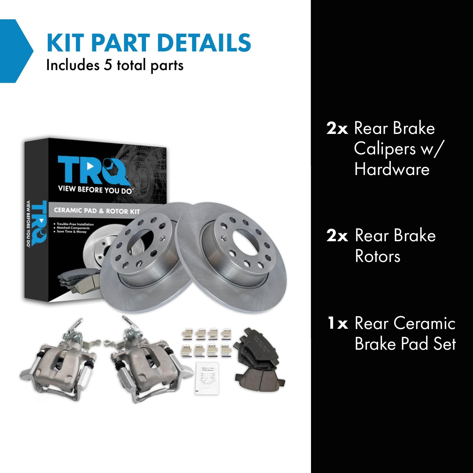 Condition photo showing New/Like New for trq rear brake pad and rotor set ceramic rotors calipers hardware compatible with 2010 volkswagen je