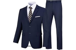 Amyox Men's Slim Fit 2 Piece Suit, Two Button Solid Suit Jacket Pants Set, Wedding Prom Suit