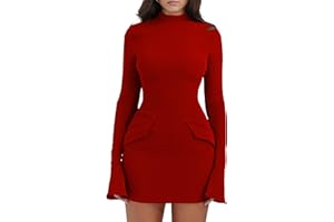 YMDUCH Women's Long Sleeve Mock Turtle Neck Bodycon Mini Tank Short Party Dress