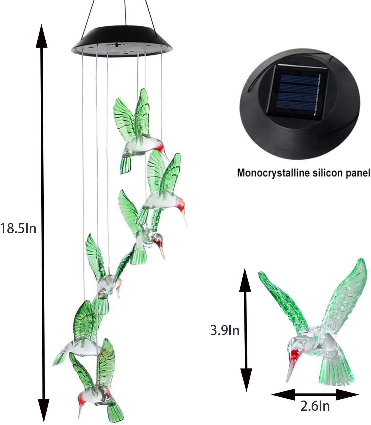 BeHiller Hummingbird Solar Lights Chimes Changing Color Bird Solar Hanging Lights Six LED Hummingbird Lights Mobile Wind Chimes Outdoor hummingbird lights for Garden Gifts Decoration (Six Hummingbird) : Garden & Outdoor