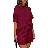 PRETTYGARDEN Women 2 Piece Lounge Sets Short Sleeve Shirts Workout Tops Shorts Matching Clothing 2026 Summer Vacation Outfits
