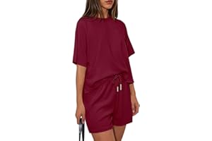 PRETTYGARDEN Women's 2 Piece Lounge Sets Short Sleeve Shirts Casual Tops Shorts Matching Clothing 2026 Summer Airport Outfits