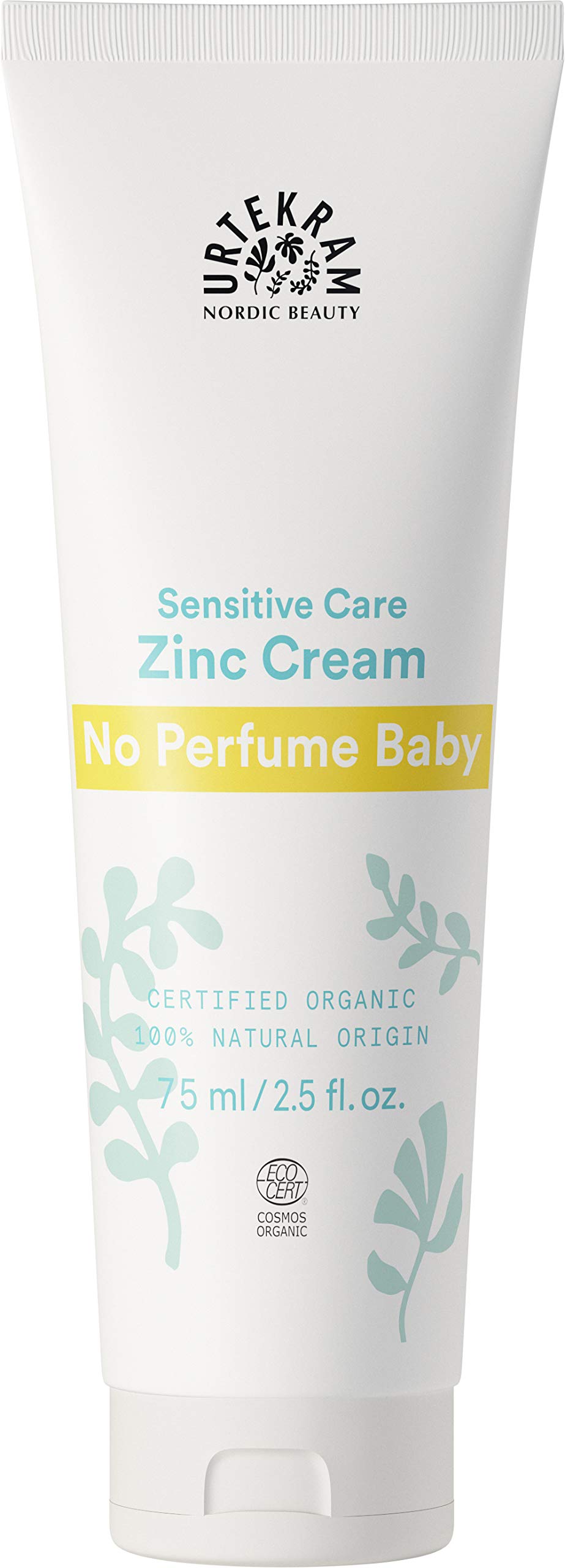 Urtekram Zinc Cream - No Perfume - Baby - Sensitive Skin - 75 ml. Vegan, Organic, Shea Butter, Natural Origin