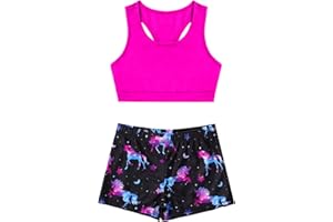 Moily Kids Girls Gymnastics/Dance/Sports Two Piece Outfit Racer Back Crop Top with Booty Shorts Swimwear