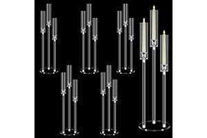 CHELOMENT 6 Set 3 Arms Acrylic Candelabras with Shades, 42" Floor Candelabra Centerpieces for Wedding Decorations,Clear Candle Holder for Table Decoration,Dinner Party,Candlesticks Holder Fits 0.87“LED Candle