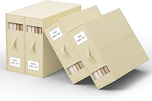 PARANTA Bed Sheet Organizers and Storage 4 Pack,Foldable Linen Closet Organizer,Twin Full Bed Sheet Organizers with Label Handle Window,Sheets Set Keeper for Blanket Duvet Cover Queen or King Beige