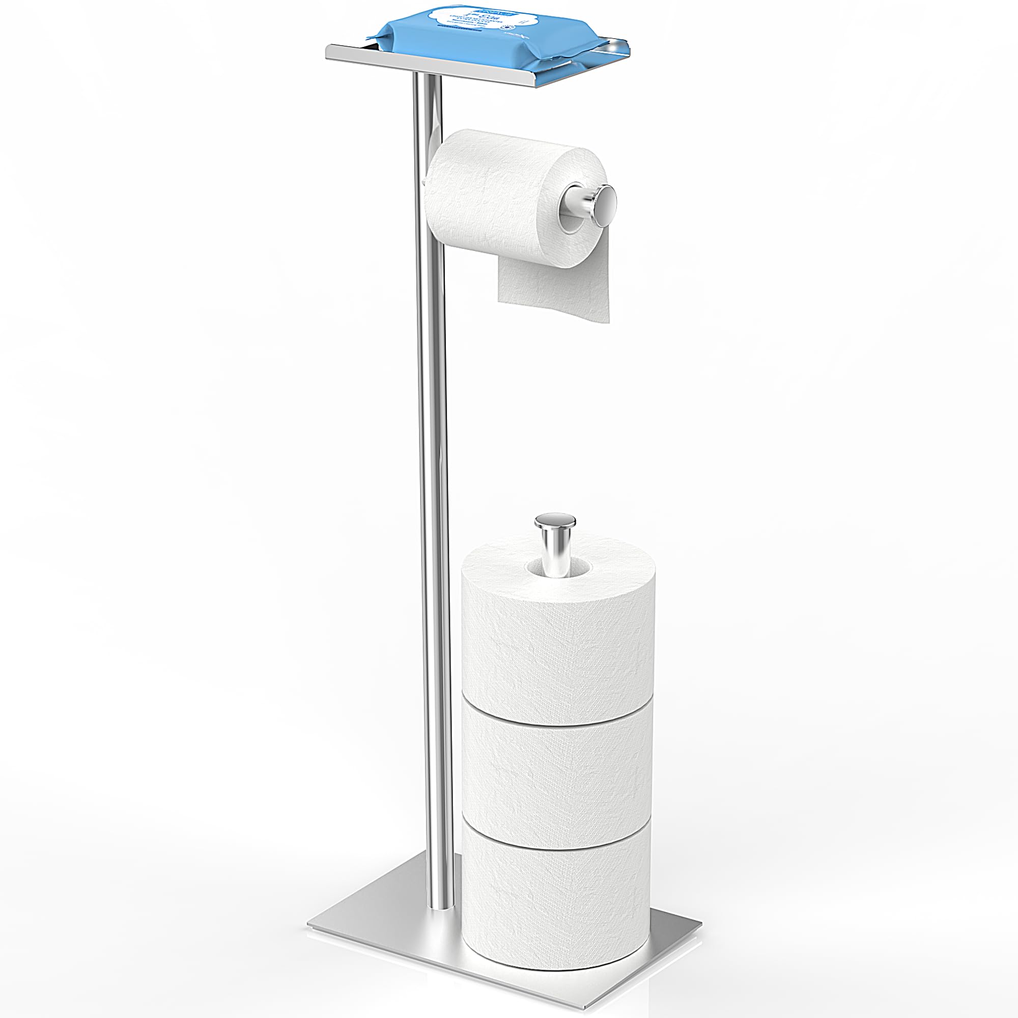 Photo 1 of CISILY Silver Stainless Steel Toilet Paper Holder Stand with Phone Shelf, Bathroom Toliet Decor Decoration. Tissue Paper Roll Holder Free Standing Storage, Rv Accessories