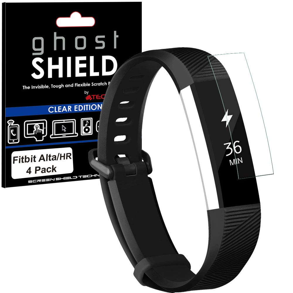 TECHGEAR [4 Pack] Screen Protectors to fit Fitbit Alta HR [ghostSHIELD Edition] Genuine Reinforced Flexible TPU Screen Protector Guard Covers with Full Screen Coverage inc Curved Screen