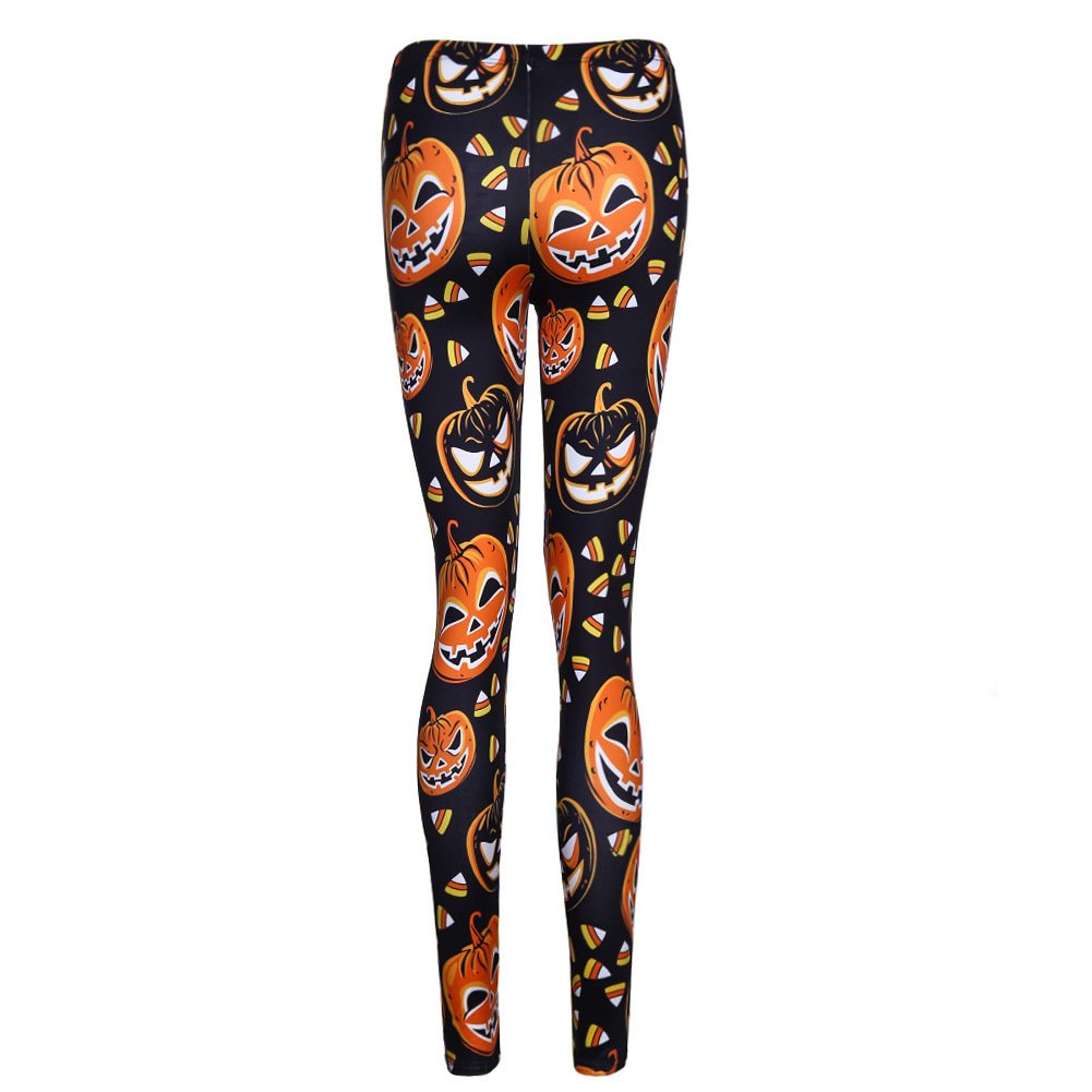 Women\'s Printed Leggings Full Length Colorful Pants (Large, Pumpkin)