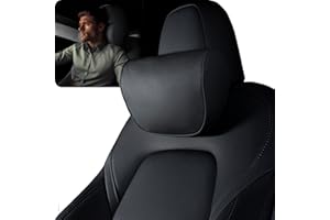 HOPON Headrest Pillow for Tesla Model 3 Model Y with Adjustable Strap,Tesla Neck Pillow with Leather,for Head,Neck,Shoulders,Multipurpose,Tesla Accessories 1 Pack (Black)