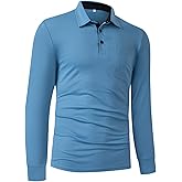 Menchfolk Polo Shirts for Men Long Sleeve Golf Shirt Classic 3-Botton T-Shirt Business Casual Sports Tops with Pocket