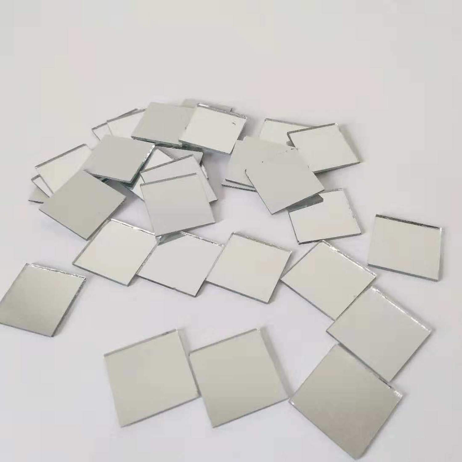 Square Mirror Mosaic,Glass Mirror Mosaic Tiles,Crafts Glass Mirror Tiles, Real Square Glass Mirror Table Scatter (Silver, 20MM)