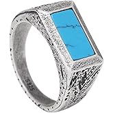 RogJewelry 925 Sterling Silver Turquoise Signet Ring for Men, 6×11mm Rectangular Stone, Handcrafted Vintage Finish, Valentine's Day Gift for Him