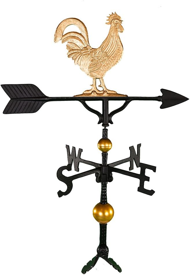 Weathervanes - Montague Metal Products 32-Inch Deluxe Weathervane with Gold Rooster Ornament