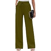 Heymoments Women Wide Leg Pants Army Green X-Large High Waist Loose Casual Pants Adjustable Tie Knot Belted Long Straight Trousers with Pockets