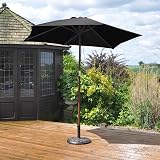 Kingfisher 2.4m Wooden Garden Parasol Black Polyester Canopy Hardwood Pole view 2