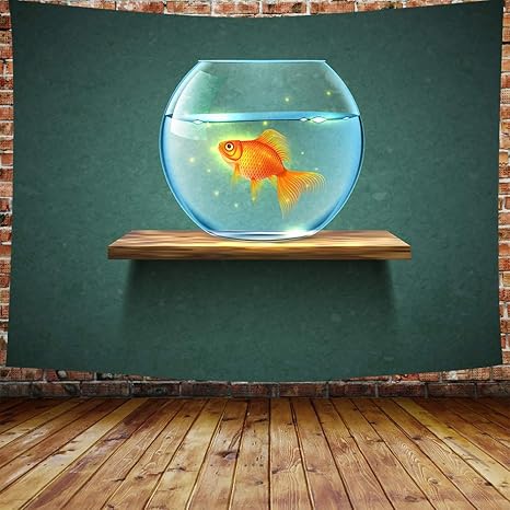 Amazon Co Jp Bigleader 水族館のタペストリー金魚が水槽から飛び出し ピックの壁掛けを逃れる居間の寝室の寮の家の壁飾りタペストリー 150cm X 230cm ホーム キッチン