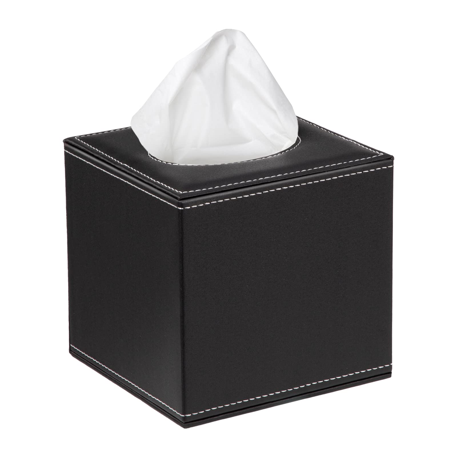 Tissue Dispenser Square Tissue Holder PU Leather Facial Tissue Box for Home Office Restaurant, Black