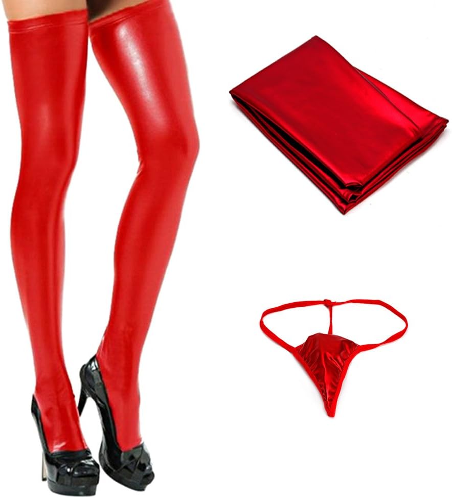 Chunshop Women Wet Look Spandex Latex Rubber Long Stockings Tights