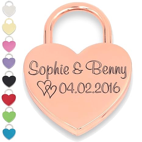 Liebesschloss Herzschloss persönliche Gravur Geschenk Jahrestag Valentinstag roségold