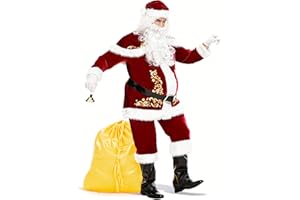 JONRRYIN Santa Claus Costume for Men, 15Pcs Deluxe Santa Claus Outfit Adults Men Set Professional Christmas Clause Suit Adult