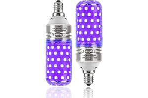 JSVSAL LED Black Light Bulbs,10W E12 Candle Blacklight Bulb, AC 85-265V,UVA Level 395-400nm,Glow in The Dark for Body Paint,Blacklights Party,Fluorescent Poster,Dimmable,2 Pack