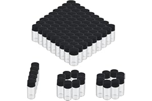 100 Pieces Glass Sample Vial, 5ml Clear Small Glass Vials with Black Plastic Screw Caps for Aromatherapy, Perfume, Wedding Fa