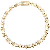 Star Tennis Bracelet for Men Women - 6mm Sparkling Iced Out 18K Gold Plated 5A+ Black/Cubic Zirconia Jewelry - Created Diamond Party Gifts 7.1"-9.1"