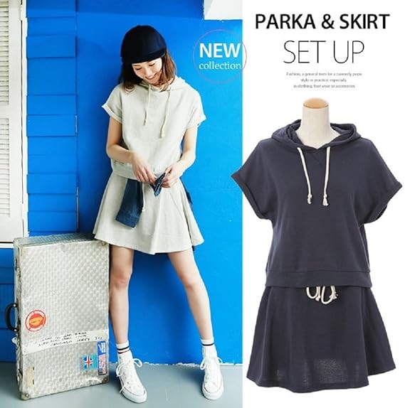 Amazon ゆるカジstyle 裏毛スウェットパーカー フレアスカートset セットアップ オートミール アンサンブル 通販