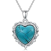 BETHZA Real Turquoise Heart Necklace 925 Sterling Silver Simple Western Jewelry Gift for Women