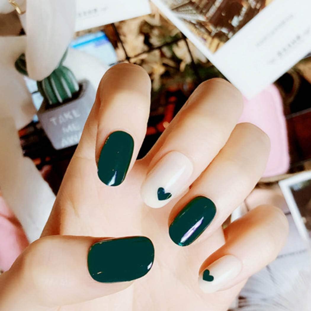 Amazon Com Yean Green Glossy False Nails Short Oval Fake Nails Acrylic Press On Nails For Women And Girls Pack Of 24 Clothing