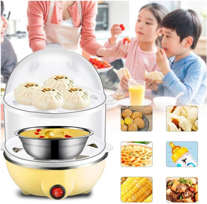 Rapid Egg Cooker with Auto Shut Off Feature,Luxury Double Storey , 14 Egg Capacity Electric Egg Cooker for Hard Boiled Eggs, Poached Eggs, Scrambled Eggs, or Omelets & More 12 Capacity (Yellow)