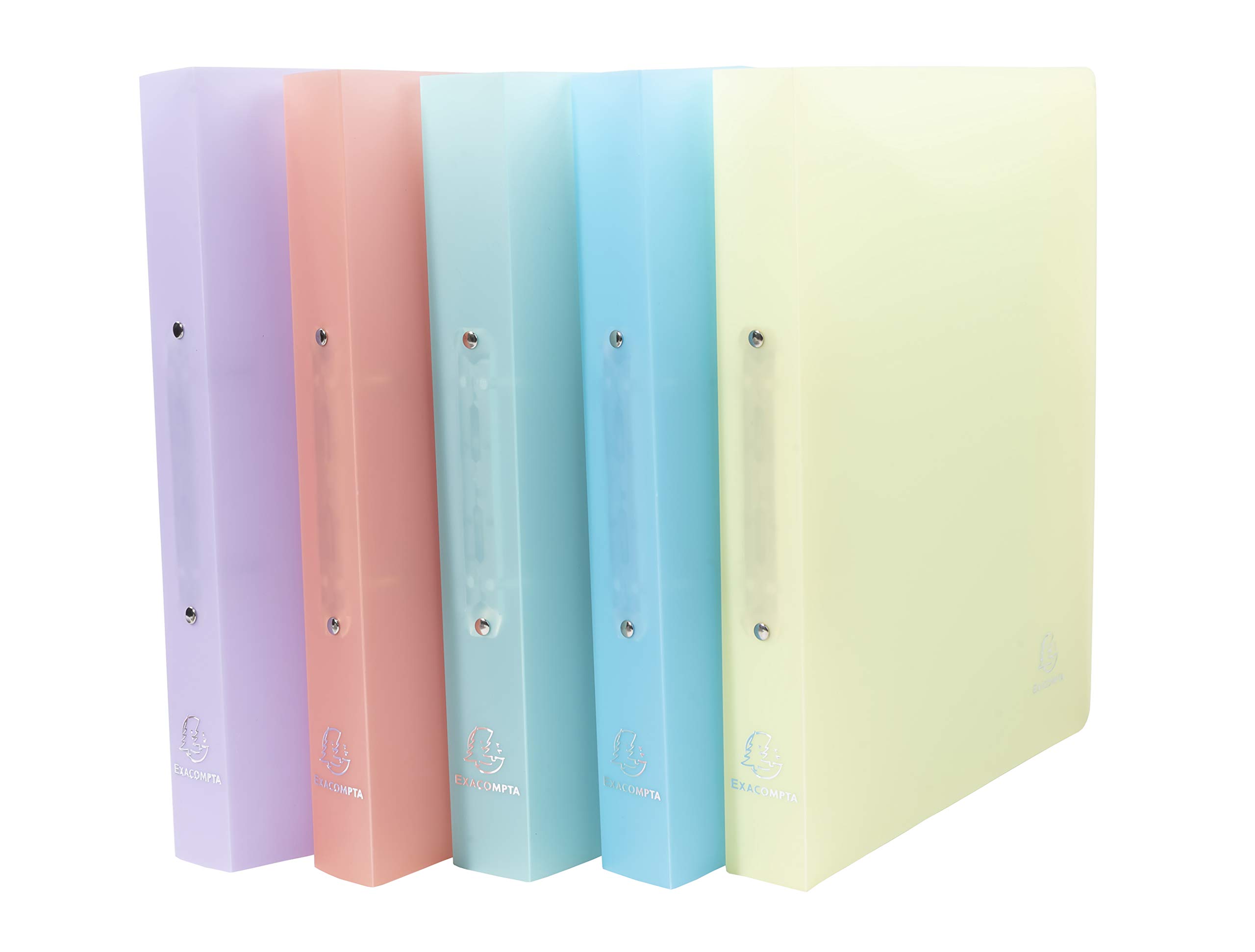 Exacompta - Ref. 54970E - Set of 5 semi-rigid PP Chromaline binders - 2 round rings diameter 30 mm - Spine 40 mm - External dimensions: 32x25 cm - A4 file format - 5 assorted colors — image 1