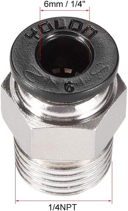 sourcing map Straight Pneumatic Push to Quick Connect Fittings 1/4NPT Male X 6mm Tube OD Silver Tone 3pcs - Image 3