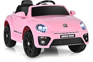 Costzon Ride on Car, 12V Licensed Volkswagen Beetle Battery Powered Vehicle w/Remote Control, Spring Suspension, Lights, USB,