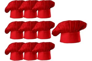 Hyzrz Chef Hat Set of 10 PCS Pack Adult Adjustable Elastic Baker Kitchen Cooking Chef Cap, Red