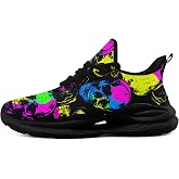 Men's Funky Graffiti Sneakers Splash Mesh Athletic Tennis Shoes with Skull Artwork Lightweight Casual Halloween Running Shoes