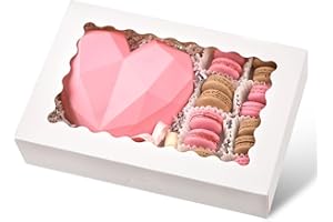 Ocmoiy 12 x 8 x 2.5 Inch Bakery Boxes, 20 Pack Auto-Popup Cookie Boxes with Window, White Treat Box for Chocolate Covered Strawberries, Cocoa Bombs, Donuts, Muffins, Pastries