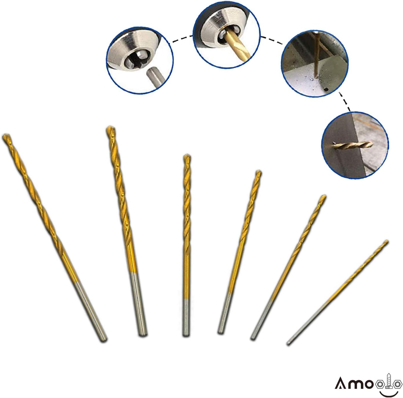 amoolo Titanium Drill Bit Set (60 pcs), Premium 4341 HSS Micro Drill Bits for Wood, Metal, Steel, Plastic, Aluminum Alloy, 3/64"-1/8" - - 