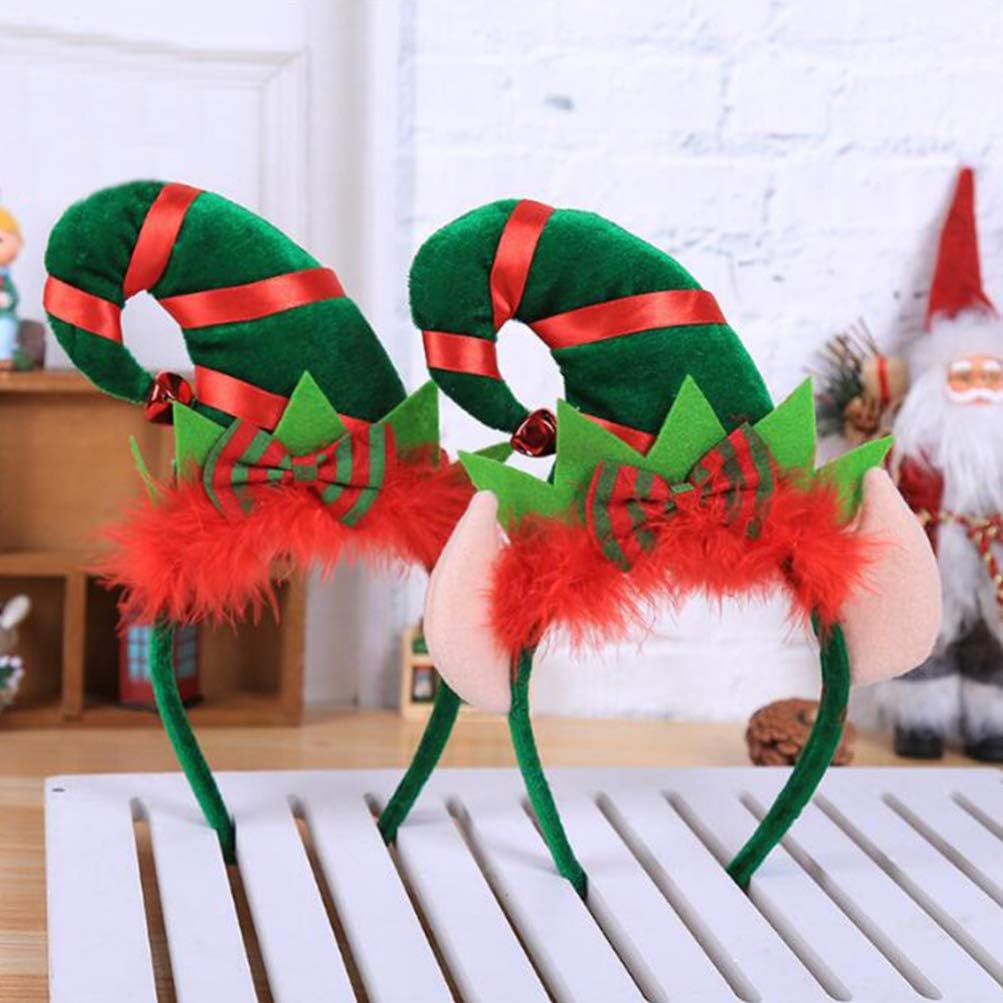 Lurrose Santa Hat Headband 2pcs Christmas Headband Hat Hair Hoop Cute Ear Hairband s with Jingle Bells Feather for Santa Party Carnival Christmas - Image 4