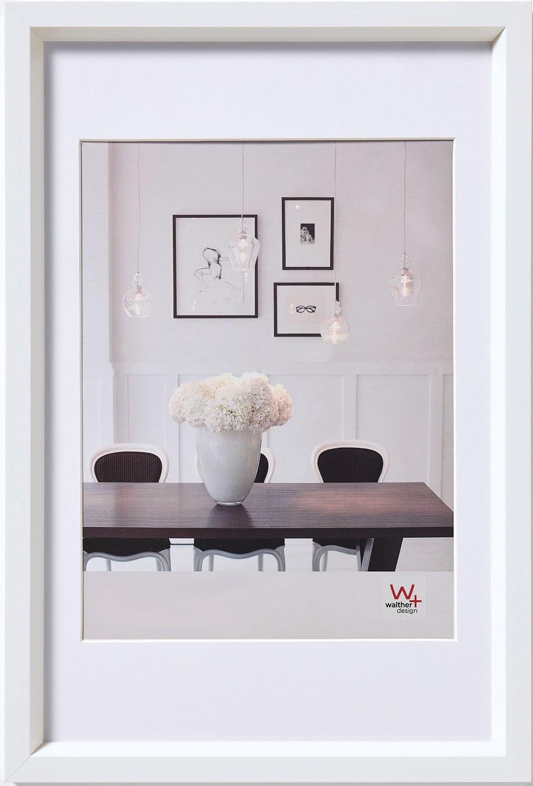 walther design Photo Frame White 18 x 24 cm with PassepArtout, Steel Style Plastic Frame ES824W