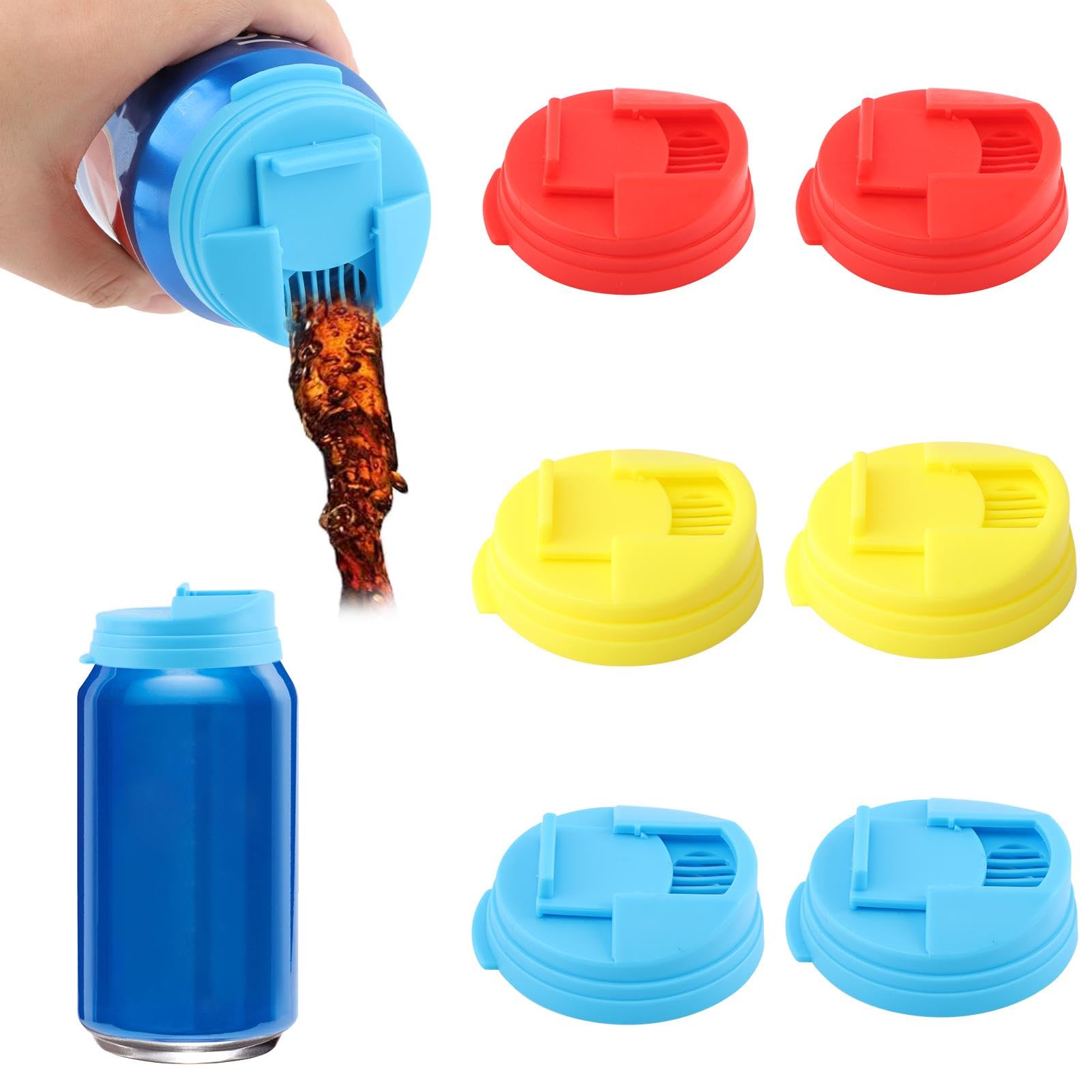Photo 1 of Soda Can Covers, 6pcs 2.4 Inches Cola Can Lid Covers Round Protector, Plastic Cans Spill Stopper or Protector For Fit Standard Size Cans(SIZE:2 red+2 blue+2 yellow)