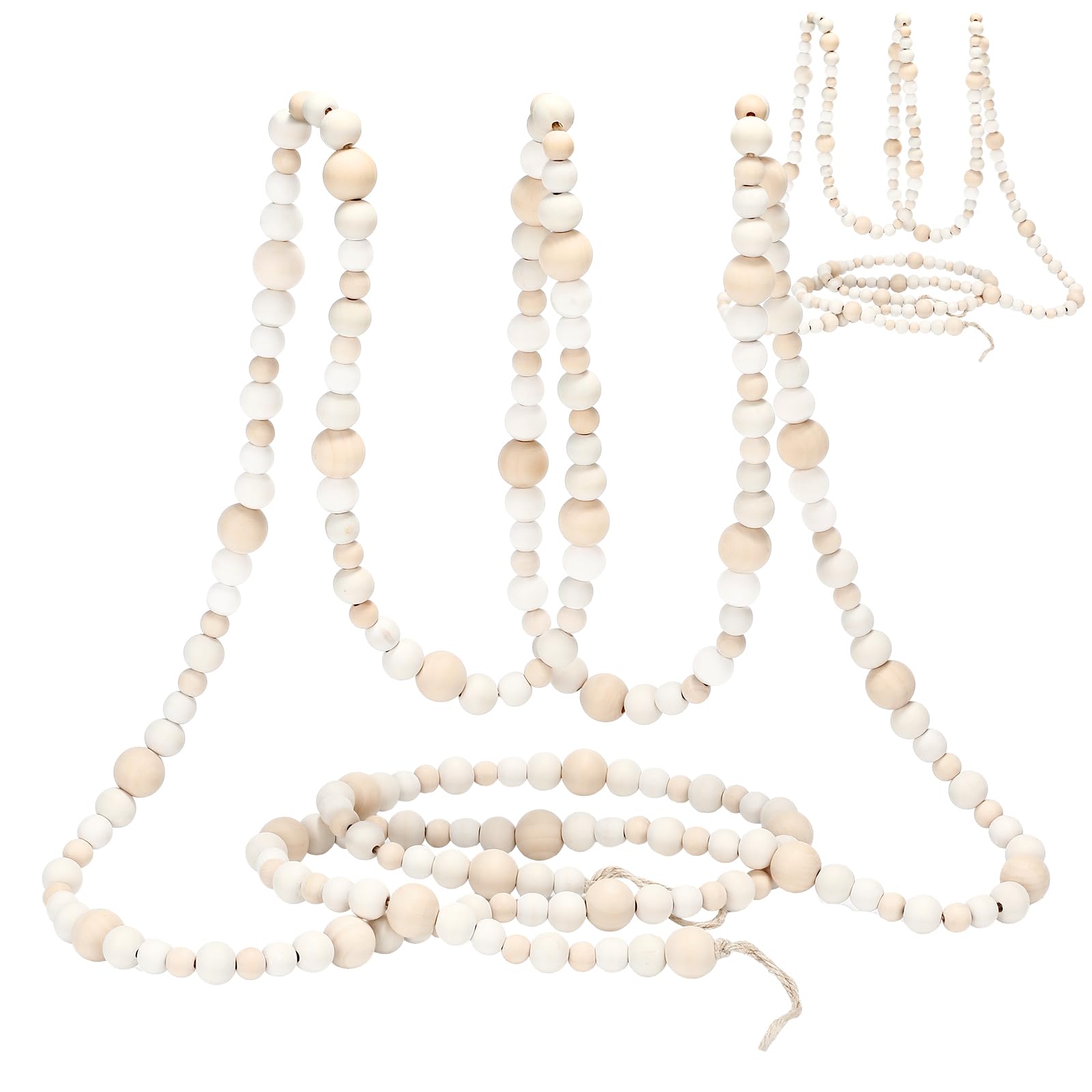 Photo 1 of Zeyune 2 Pcs 12 Feet Christmas Wooden Beads Garland Round Craft Farmhouse Vintage Wood Bead Tree Garlands for Xmas Tree Boho Holiday Decoration Supplies(Beige and Wood Color)