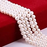 Natural Pearl Beads Cultured Freshwater Round Punch Pearl Loose Beads for Jewelry Making DIY Necklace Bracelet 7-8mm White