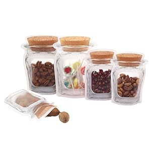 100 pcs Mason Jar Bottles Bags,2 Sizes Reusable Decorative Snack Bags,Ziplock Sealed Plastic Food Saver Storage Pouches for Kitchen Travel Camping Picnic Organizer