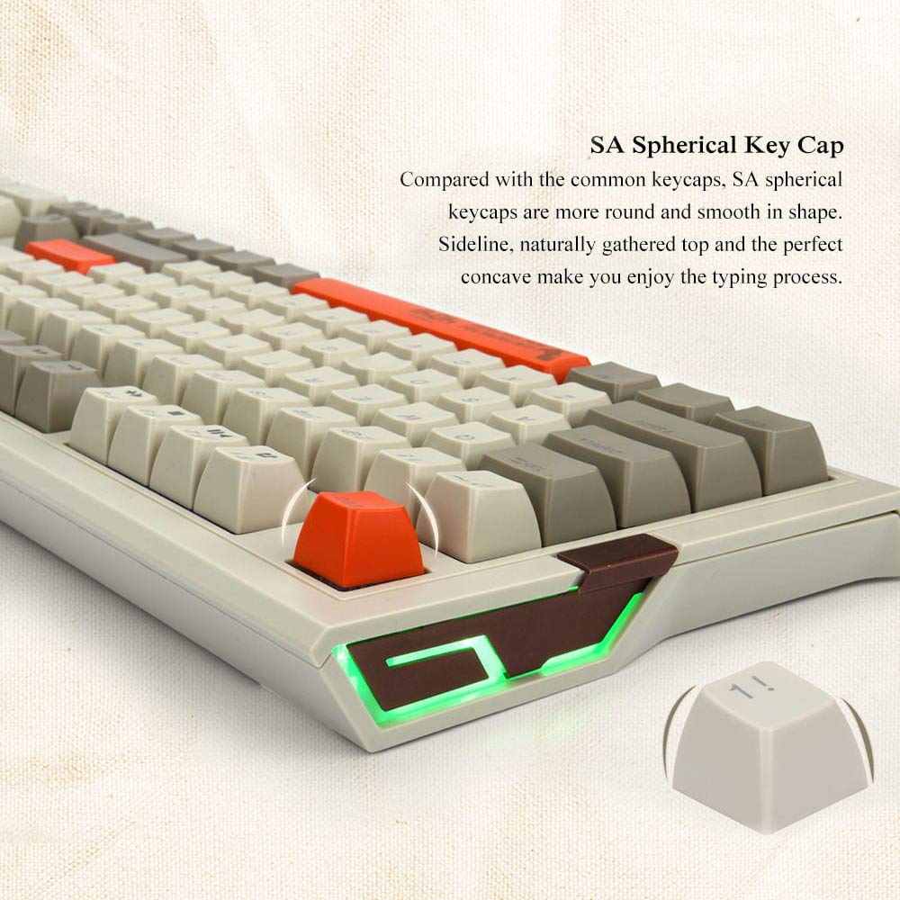 NACODEX F11 Retro Mechanical Keyboard 104 Keys Anti-Ghosting - PBT SA Spherical Keycap - Cherry MX Red Switches - Programmable Macro White Backlit PC Wired Keyboard for Office Gaming (Black)